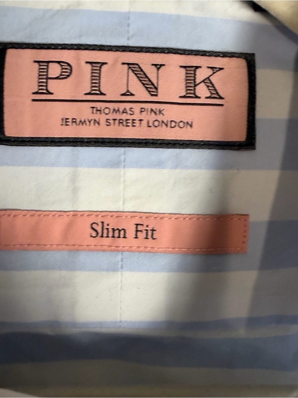 Thomas Pink London Blue White Striped Dress Shirt French Cuffs 15.5 Slim Fit - Picture 3 of 11